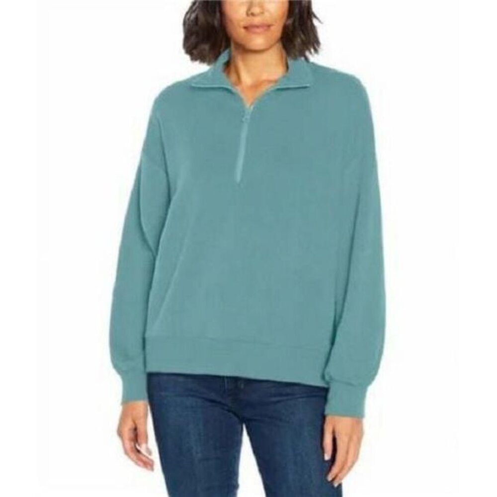 Three Dots Womens Quarter Zip Pullover (Nile Blue, X-Large)